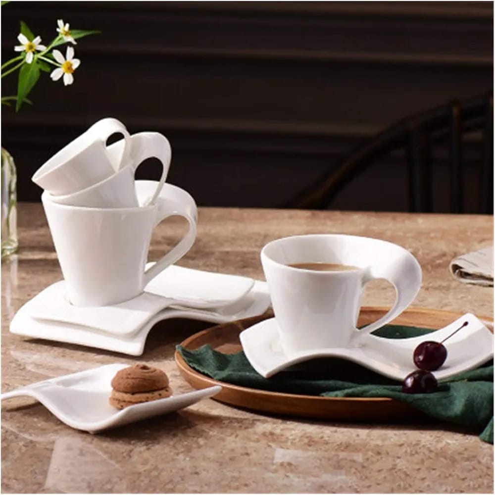6pc fancy expresso white cup coloured saucer ,Classic design fit any kitchen style Each mug in porcelain drinkware set of six is dishwasher safe for easy cleaning, Slim and small enough for smart cup