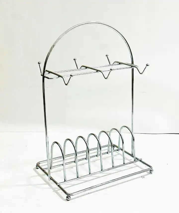 1Pc Classy High Quality stainless steel Cup and saucer rack Holds 6cups and 6saucers (Size 11 by 6)
