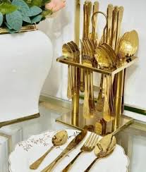 24pc Gold Cutlery Square Set, Cutlery Dinner Set Spoons, Forks, Knives