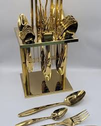 24pc Gold Cutlery Square Set, Cutlery Dinner Set Spoons, Forks, Knives