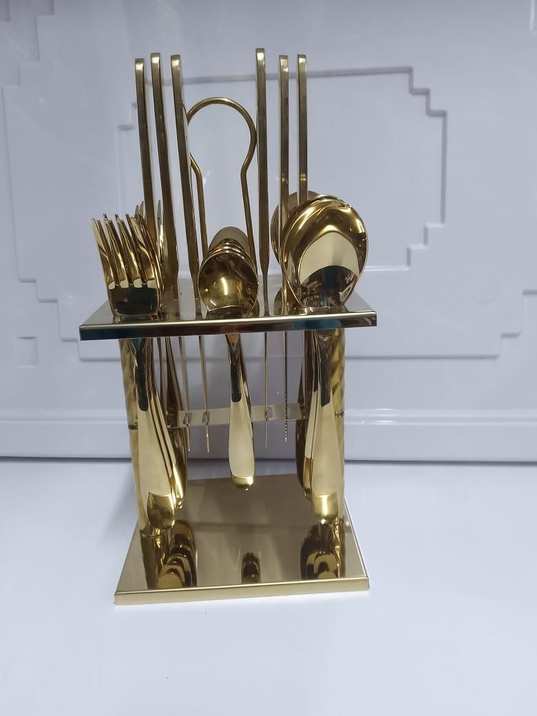 24pc Gold Cutlery Square Set, Cutlery Dinner Set Spoons, Forks, Knives