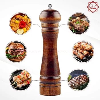 Pepper grinder small. . Crafted from high-quality wood, this sturdy grinder offers durability and style for any occasion. With a simple twist of the knob at the top