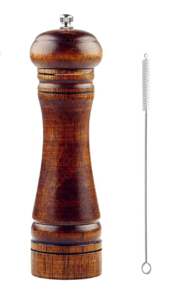 Pepper grinder small. . Crafted from high-quality wood, this sturdy grinder offers durability and style for any occasion. With a simple twist of the knob at the top