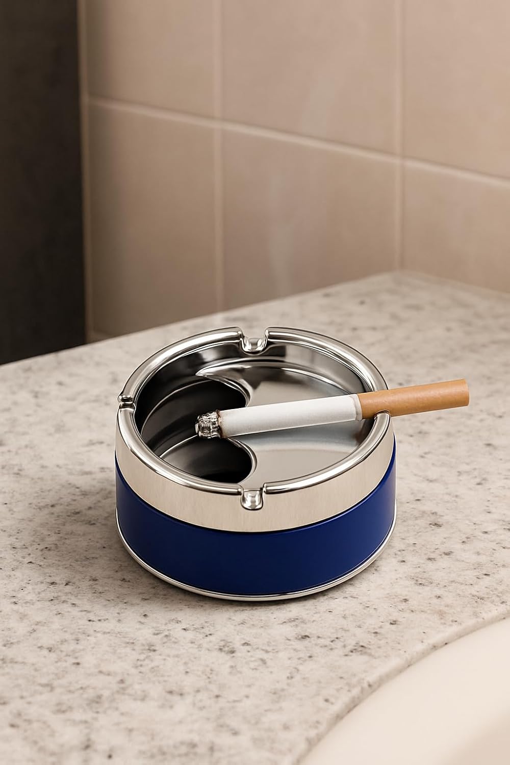 Ashtray for home - office - Bathroom - Cigarette Holder | Ash Collector | Smoke Disposal box with Lid & Storage Slot Easy Clean Design