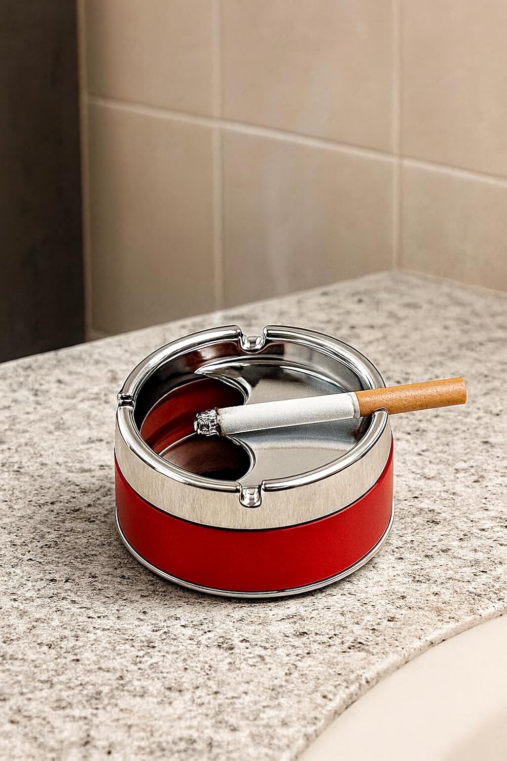 Ashtray for home - office - Bathroom - Cigarette Holder | Ash Collector | Smoke Disposal box with Lid & Storage Slot Easy Clean Design