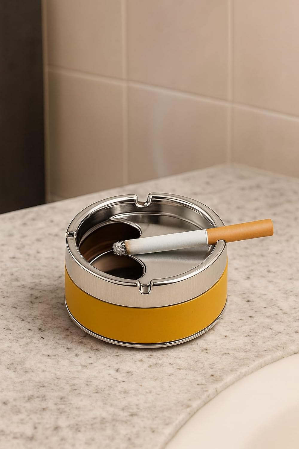 Ashtray for home - office - Bathroom - Cigarette Holder | Ash Collector | Smoke Disposal box with Lid & Storage Slot Easy Clean Design