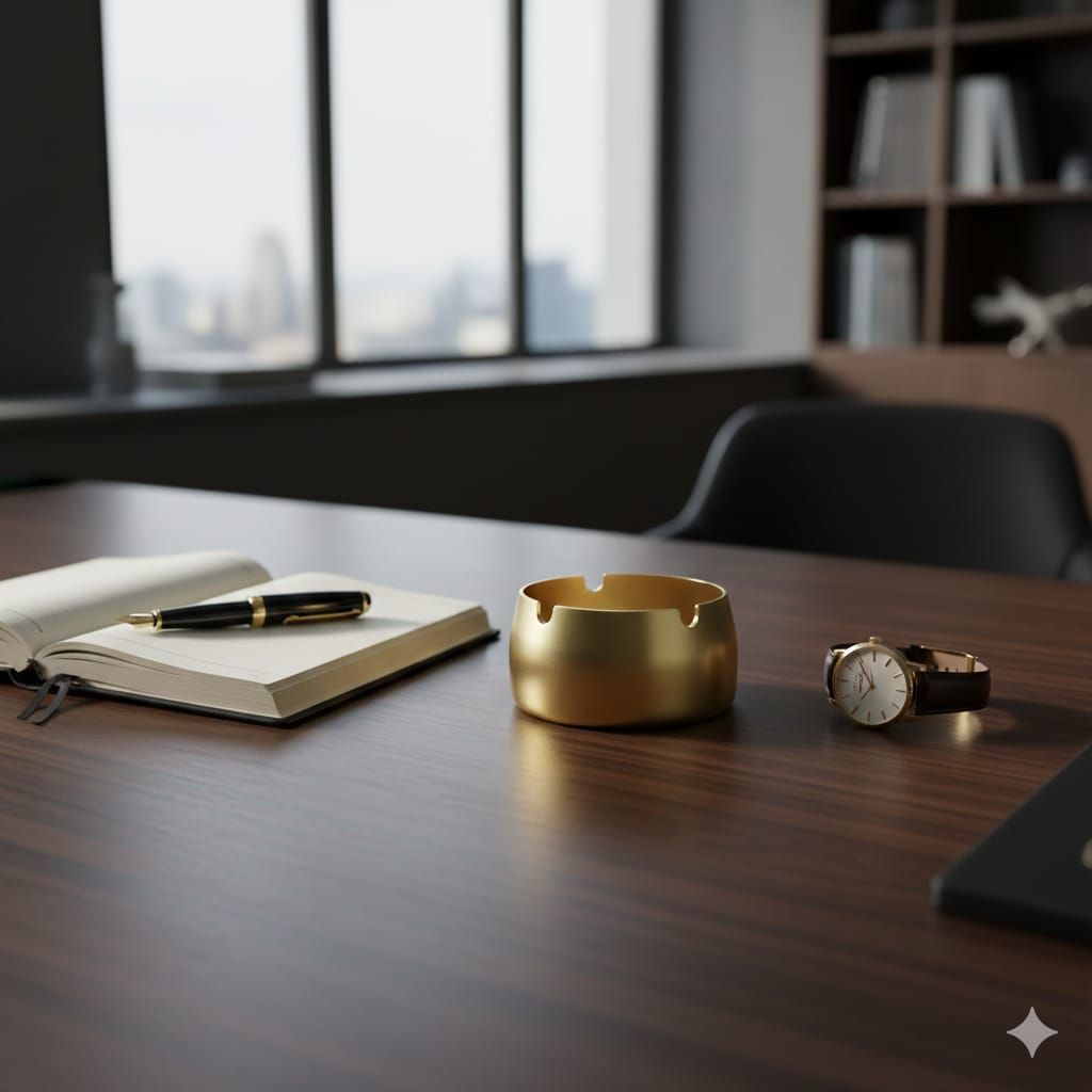 gold steel Ashtray Storage, Cigarette Ashtray, Windproof  Ashtray for Outdoor Weed Indoor Use, Vintage Ashtray