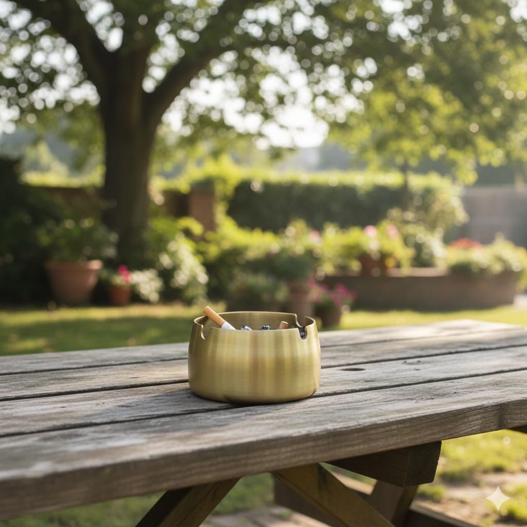 gold steel Ashtray Storage, Cigarette Ashtray, Windproof  Ashtray for Outdoor Weed Indoor Use, Vintage Ashtray