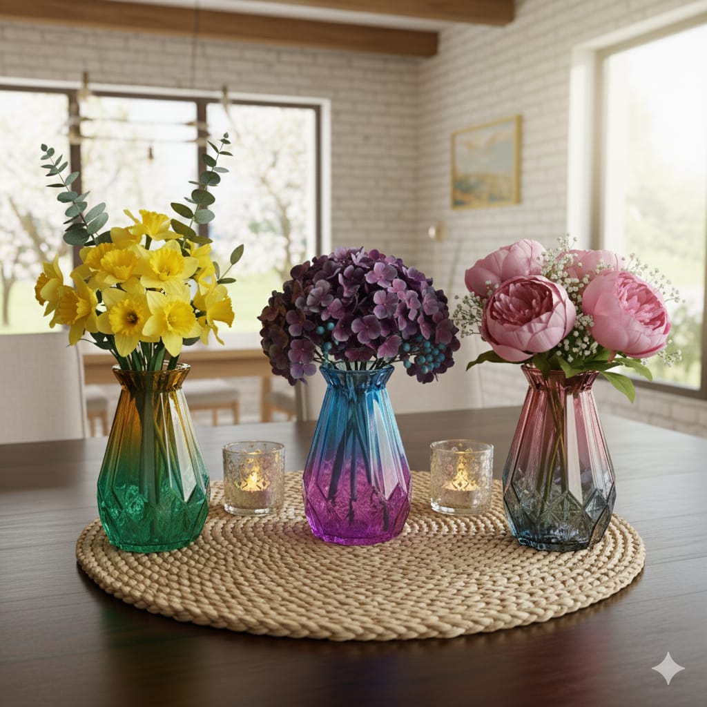 Home Flower vase glass diamond coloured 18 cm Decorative Vase for Table Home Decor Office Wedding Living Room