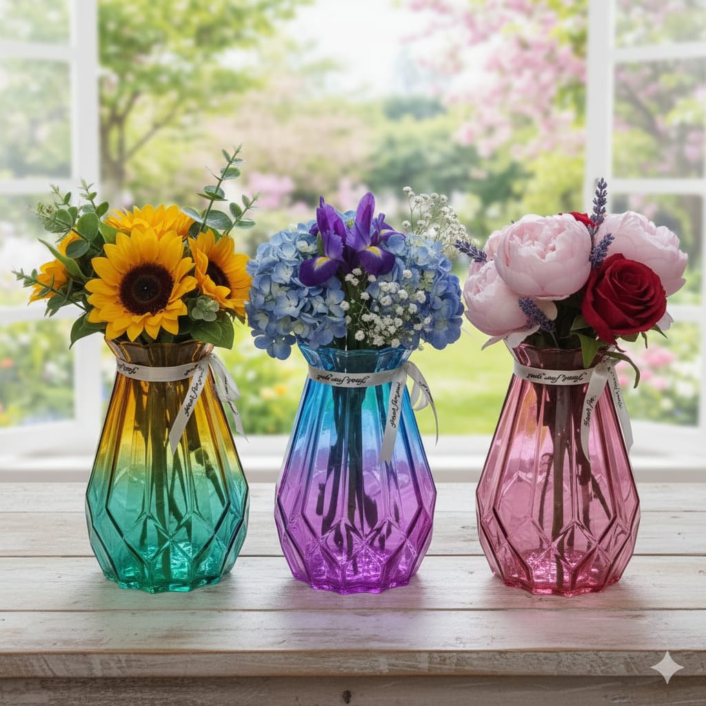 Home Flower vase glass diamond coloured 18 cm Decorative Vase for Table Home Decor Office Wedding Living Room