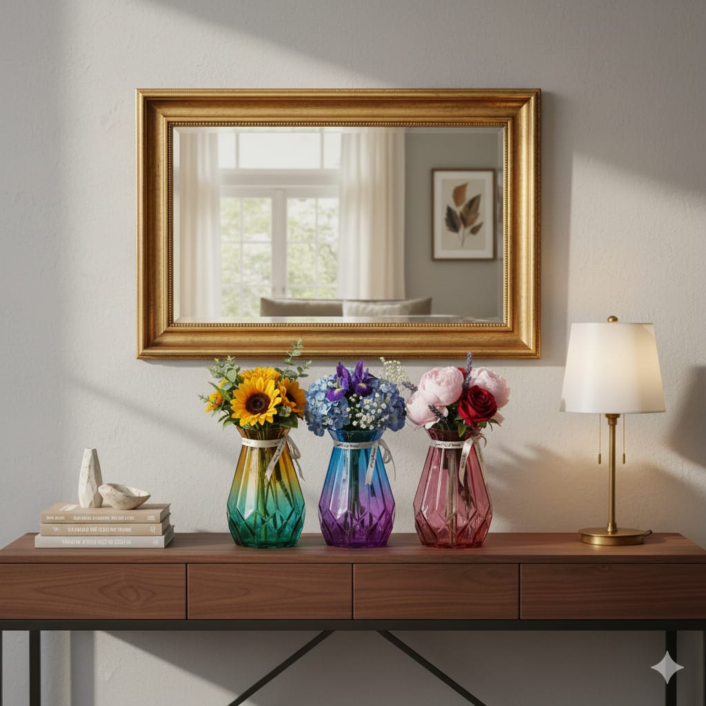 Home Flower vase glass diamond coloured 18 cm Decorative Vase for Table Home Decor Office Wedding Living Room