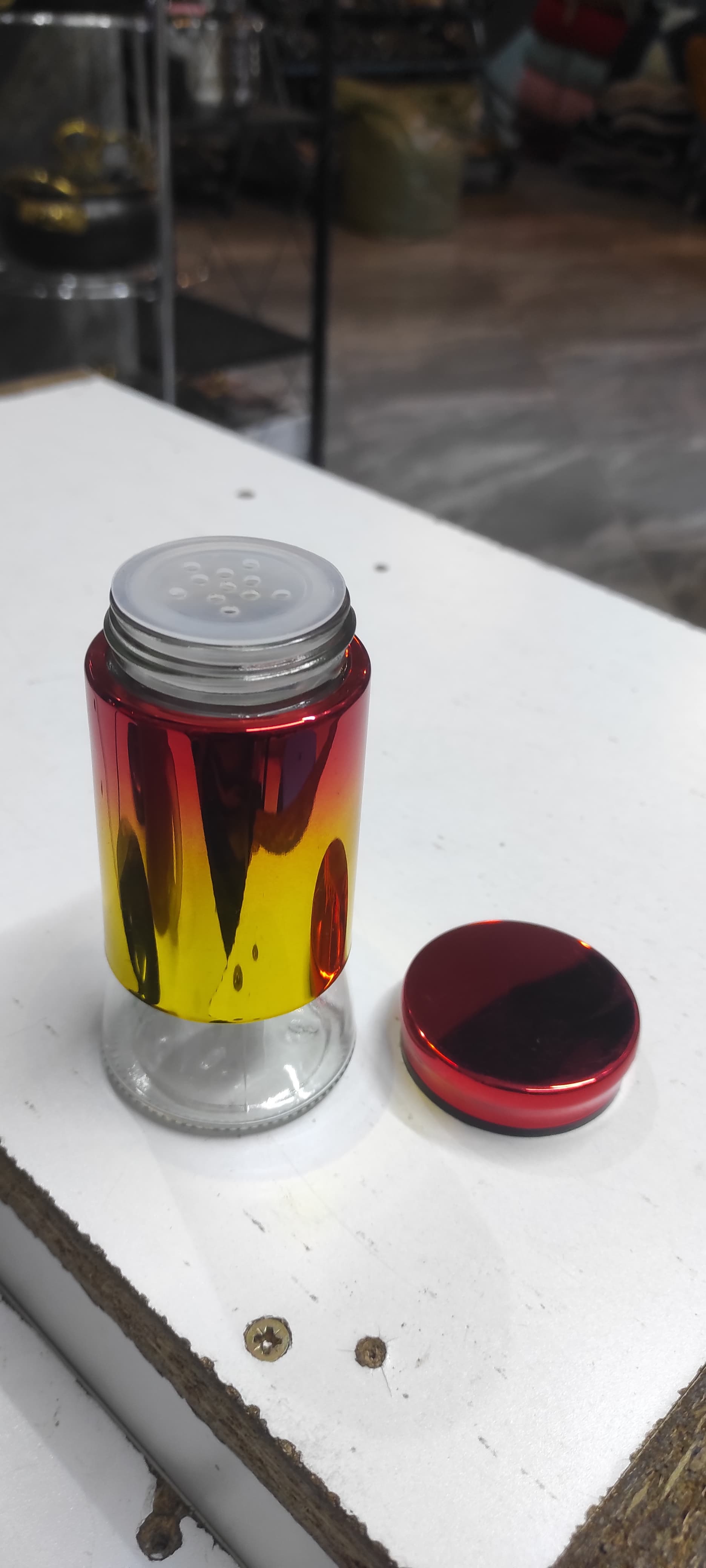 Luxury rainbow  Glass Spice Jar – 4oz Stainless Steel Salt & Pepper Shaker with Clear Bottom