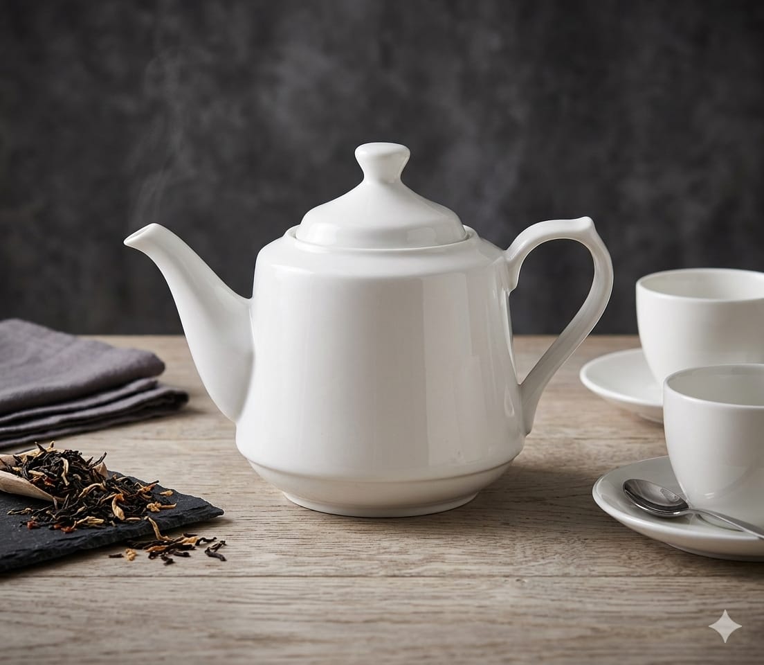 Porcelain Teapot, Ceramic Tea Pot with Lid, Personal Teapot for 2 to 3 Tea Cups, Pure White Ceramic TeaPot, Microwave Oven, and Dishwasher Safe