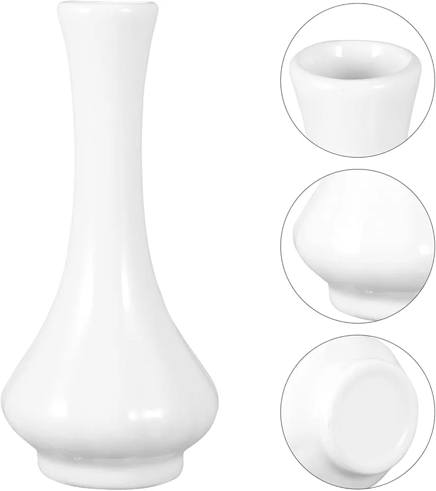 Nordic Style Ribbed Porcelain Vase – Minimalist White Decorative Bud Vase for Bathroom, Bedroom, and Office Styling – High-Gloss Finish