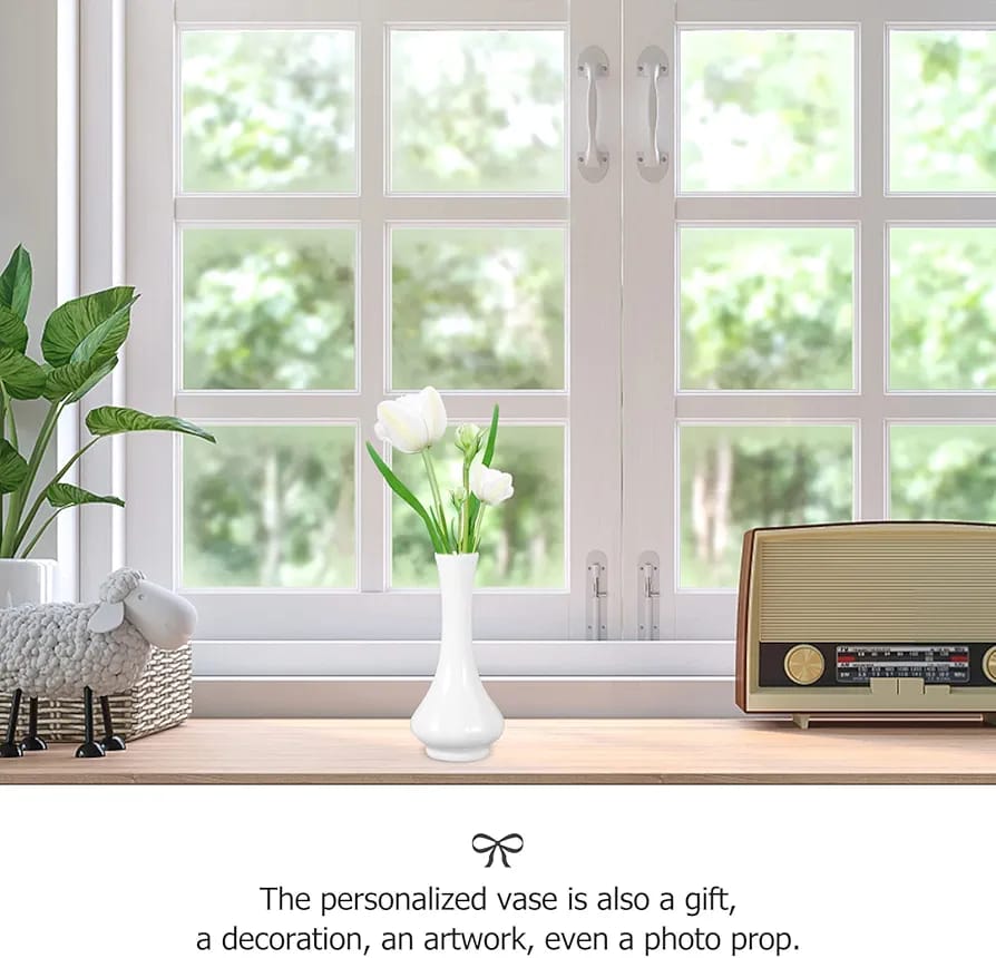 Nordic Style Ribbed Porcelain Vase – Minimalist White Decorative Bud Vase for Bathroom, Bedroom, and Office Styling – High-Gloss Finish