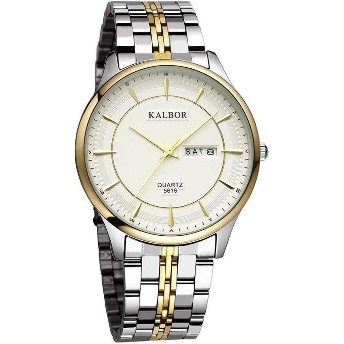 Kalbor Men Quartz Watch Luxury Business Classic Gold Stainless Steel Men Watches Chronograph Quartz Analog Wrist Watch