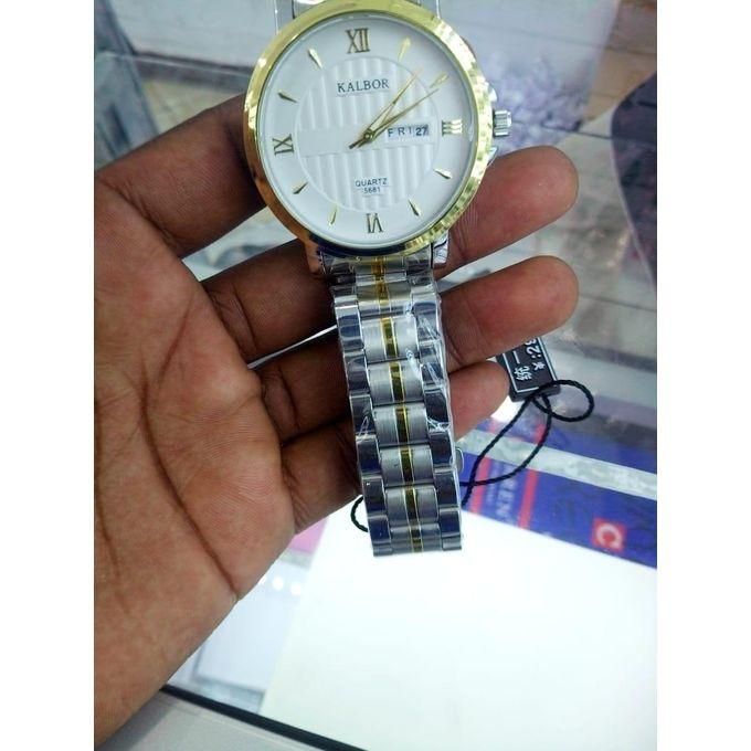 Kalbor Men Quartz Watch Luxury Business Classic Gold Stainless Steel Men Watches Chronograph Quartz Analog Wrist Watch
