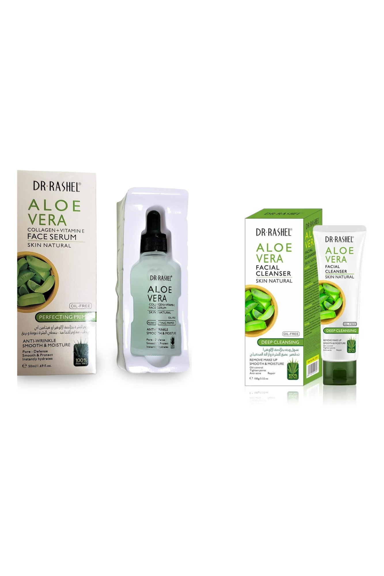 2 in 1 Dr.Rashel Aloe Vera Face Cleanser Soothing & Moisturizing Gel Face Cleanser For Skin Care,Reduce wrin+ Face Serum Collagen, Vitamin E,Anti - Wrinkle,Instantly Smooth Hydrates & Moisture Skin