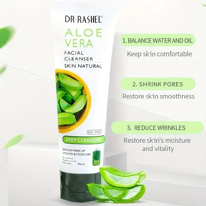 2 in 1 Dr.Rashel Aloe Vera Face Cleanser Soothing & Moisturizing Gel Face Cleanser For Skin Care,Reduce wrin+ Face Serum Collagen, Vitamin E,Anti - Wrinkle,Instantly Smooth Hydrates & Moisture Skin