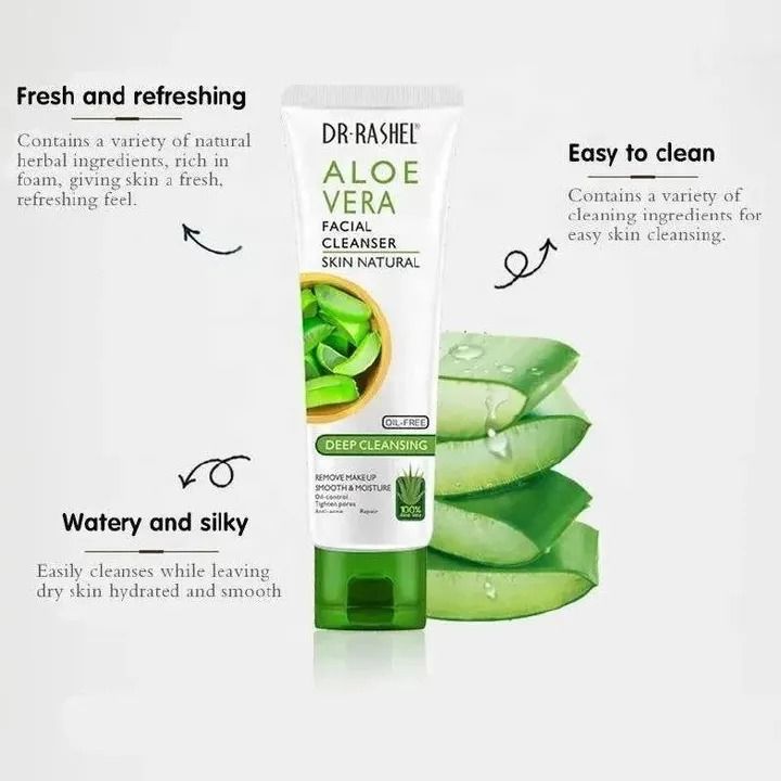 2 in 1 Dr.Rashel Aloe Vera Face Cleanser Soothing & Moisturizing Gel Face Cleanser For Skin Care,Reduce wrin+ Face Serum Collagen, Vitamin E,Anti - Wrinkle,Instantly Smooth Hydrates & Moisture Skin