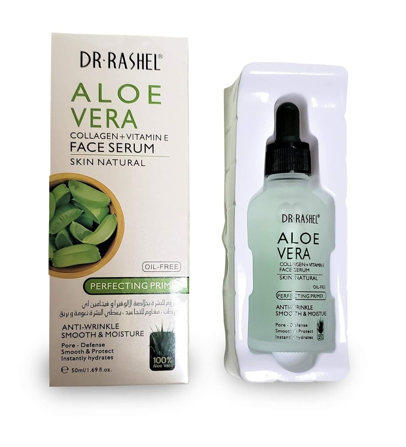 2 in 1 Dr.Rashel Aloe Vera Face Cleanser Soothing & Moisturizing Gel Face Cleanser For Skin Care,Reduce wrin+ Face Serum Collagen, Vitamin E,Anti - Wrinkle,Instantly Smooth Hydrates & Moisture Skin