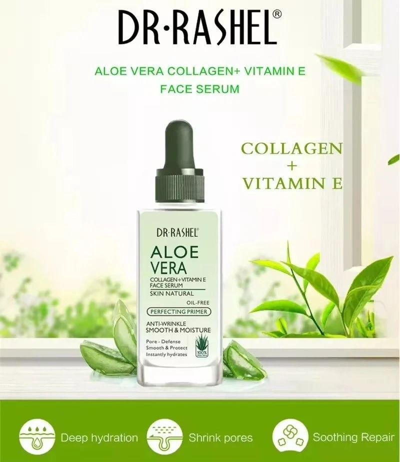 2 in 1 Dr.Rashel Aloe Vera Face Cleanser Soothing & Moisturizing Gel Face Cleanser For Skin Care,Reduce wrin+ Face Serum Collagen, Vitamin E,Anti - Wrinkle,Instantly Smooth Hydrates & Moisture Skin