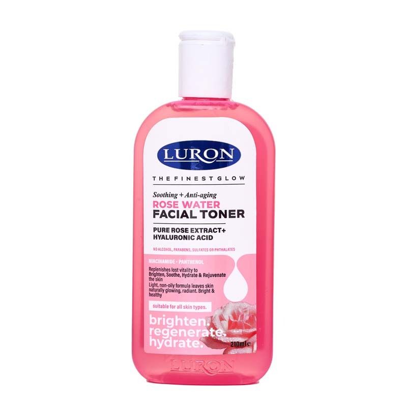 Luron Rose Water Facial Toner Soothing AntiAging Rose Water Facial Toner 210ml pH-balances, Hydrates, Refreshes Brightens Glow Even Tone Soothes your skin Hyaluronic Acid Niacinamide