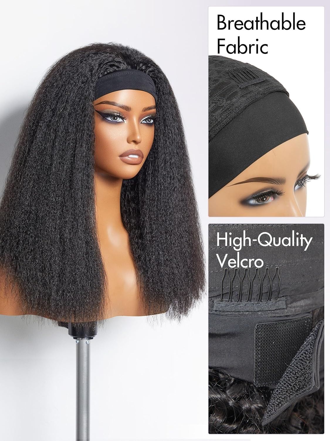 Soft Kinky semi human  straight headband wig