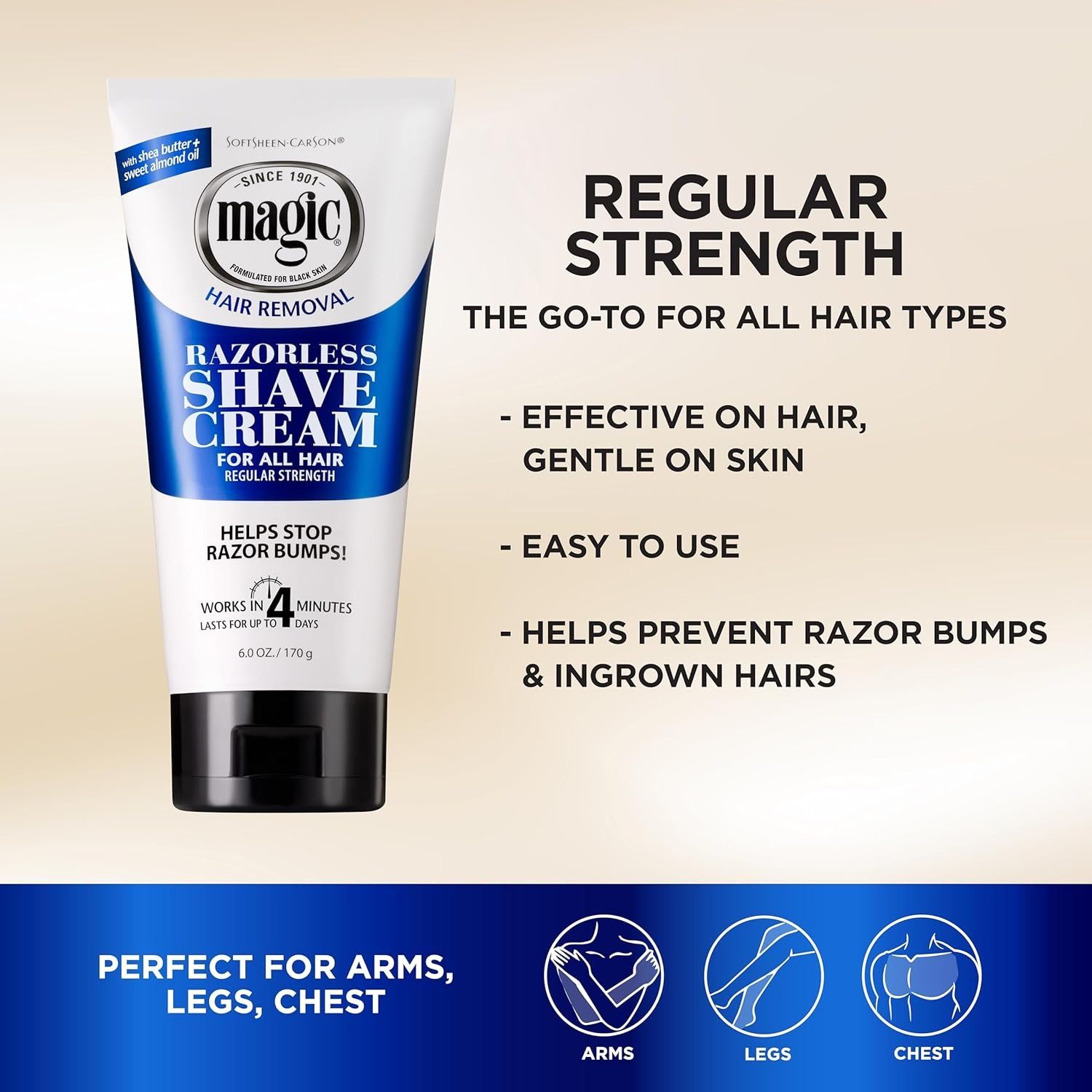 Magic Razorless Cream Shave Bald Head For Smooth Maintenance Magic Razorless Shaving Cream, Depilatory Hair Removal Cream for Body Hair, Regular Strength, Works in 4 Minutes