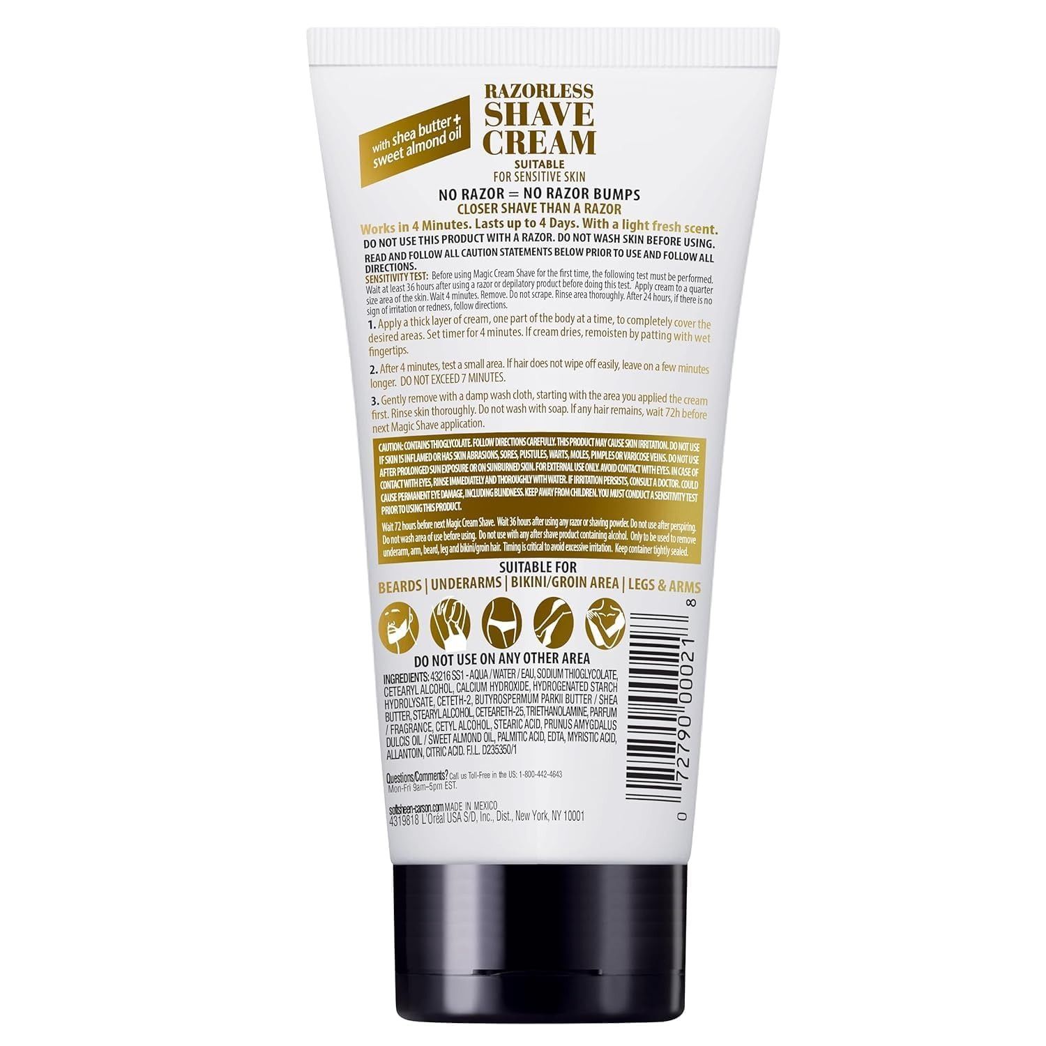 Magic Razorless Cream Shave, Bald Smooth Head Maintenance Sensitive Skin Depilatory Hair Removal Cream for Body Hair, Regular Strength, Works in 4 Minutes