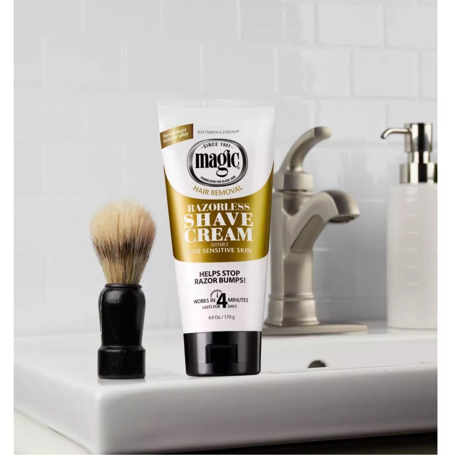 Magic Razorless Cream Shave, Bald Smooth Head Maintenance Sensitive Skin Depilatory Hair Removal Cream for Body Hair, Regular Strength, Works in 4 Minutes