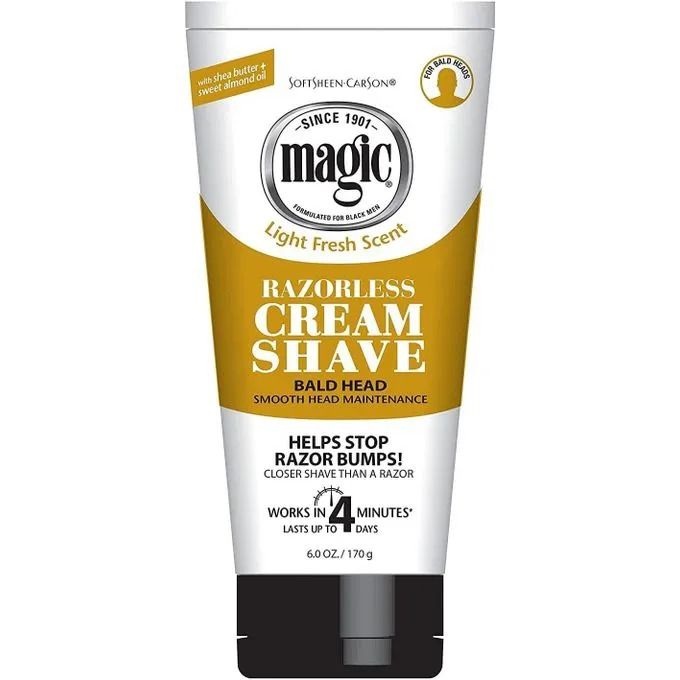 Magic Razorless Cream Shave, Bald Smooth Head Maintenance Sensitive Skin Depilatory Hair Removal Cream for Body Hair, Regular Strength, Works in 4 Minutes