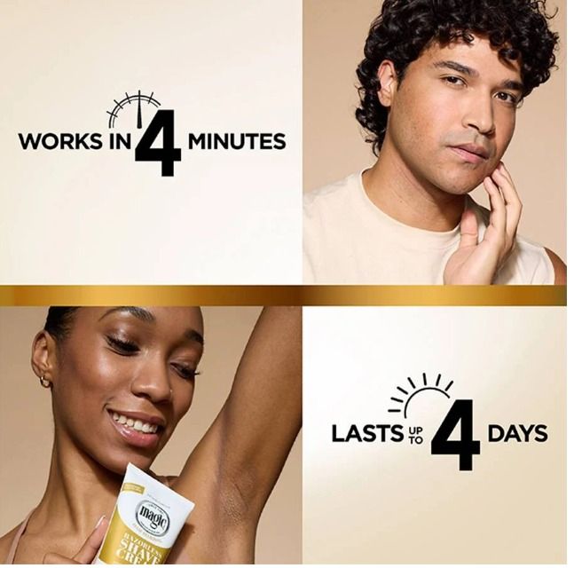Magic Razorless Cream Shave, Bald Smooth Head Maintenance Sensitive Skin Depilatory Hair Removal Cream for Body Hair, Regular Strength, Works in 4 Minutes
