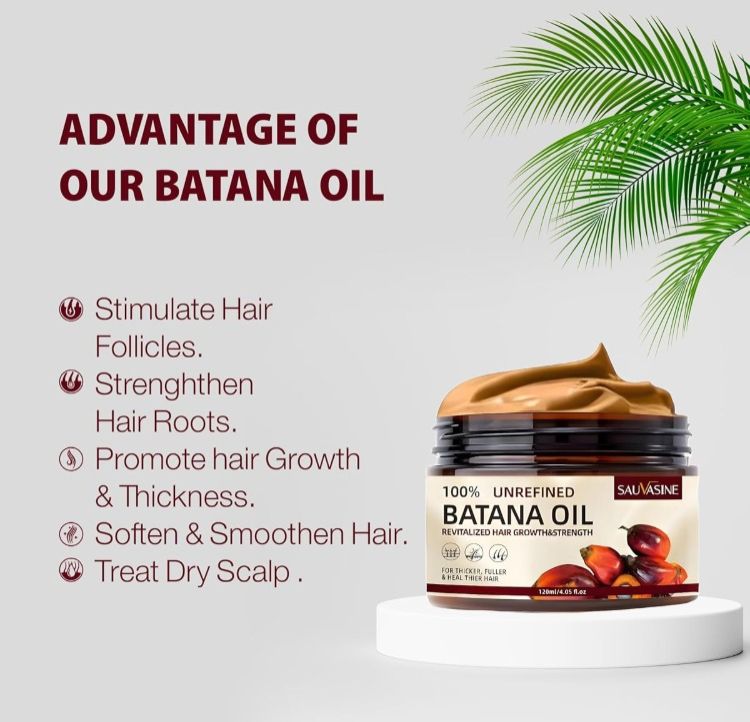 Batana Oil Hair Strengthening Hair Growth Pure Natural Organic Batana Oil Scalp Moisturizing African Fast Hair Growth Smooth Hair Care Oil Regrowth Treatment SAUVASINE