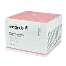 Medicube PDRN Pink Collagen Capsule Cream, containing collagen, niacinamide, and hyaluronic acid, designed to firm, brighten, hydrate, and strengthen the skin barrier for a radiant glass-skin glow