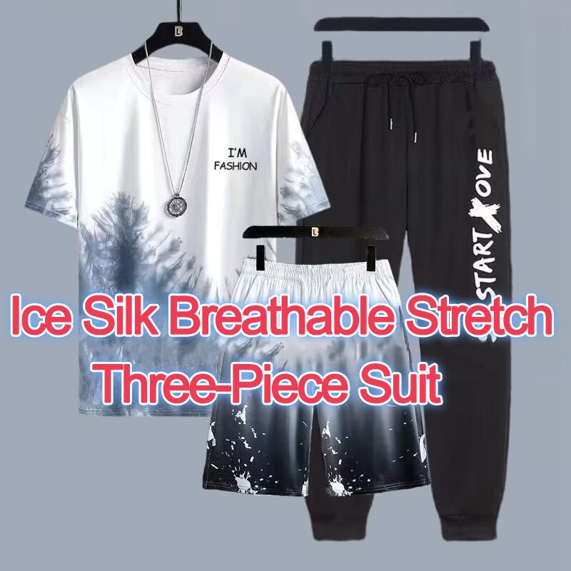 MEN'S CLOTHING Sets 3 in 1 Loose and breathable Short-sleeved tops Casual sports shorts Casual sports trousers