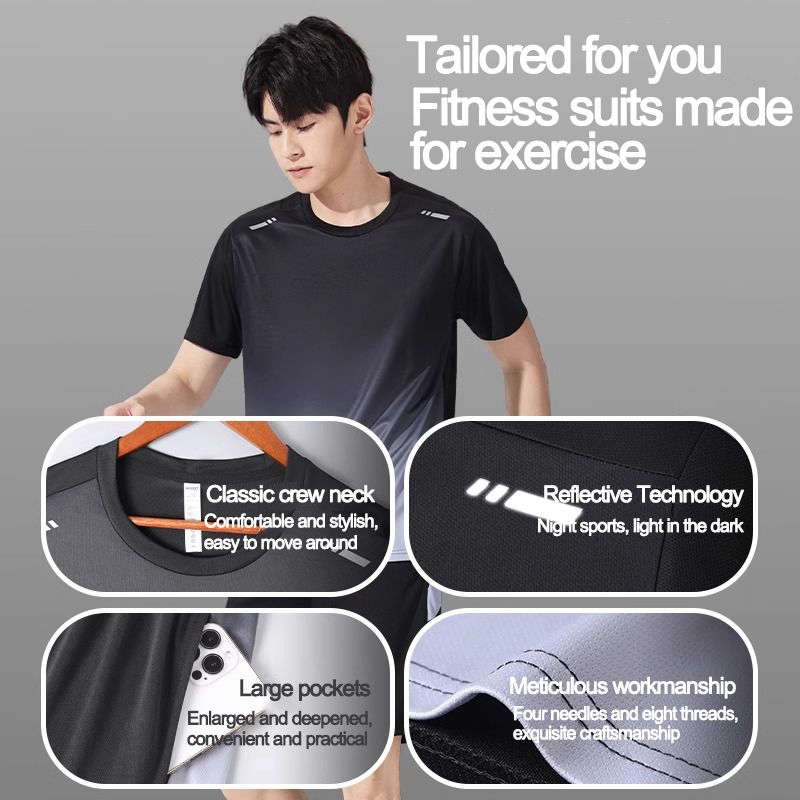 MEN'S CLOTHING Men's T-shirt set 2 in 1 T-shirt shorts Cool and breathable Casual sportswear
