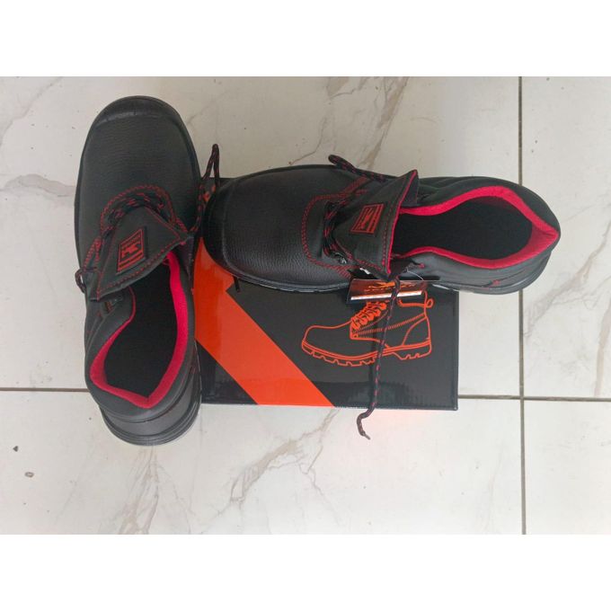 ORIGINAL BLACK LEATHER AND RUBBER SOLE SAFETY BOOTS, INDUSTRIAL BOOTS, SAFETY SHOES, COMPANY SHOES, SCHOOL SAFETY BOOT