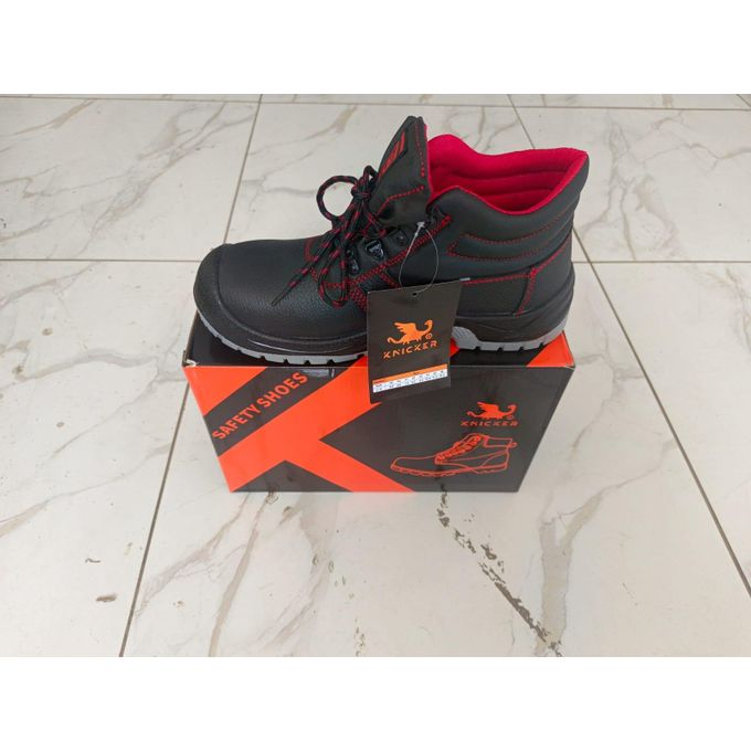 ORIGINAL BLACK LEATHER AND RUBBER SOLE SAFETY BOOTS, INDUSTRIAL BOOTS, SAFETY SHOES, COMPANY SHOES, SCHOOL SAFETY BOOT