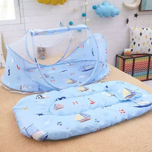 Fashion Foldable Baby Sleeping Nest Cot Mosquito Net - Blue