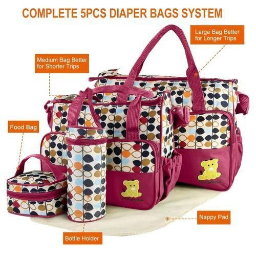 5 Pcs Multifunctional Set Baby Changing Diaper Nappy Bag, Maternity Mummy Handbag, Portable Nappy Basket Storage Organiser, Maternity Baby Bag For Boys And Girls