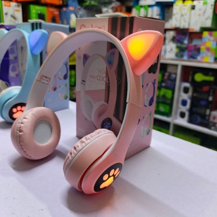 Cat Headphones, Cute flash light, Multicolor Girl Headphones, Pink, Black, Purple, Blue Head-mounted 5.0 Headset With Mic