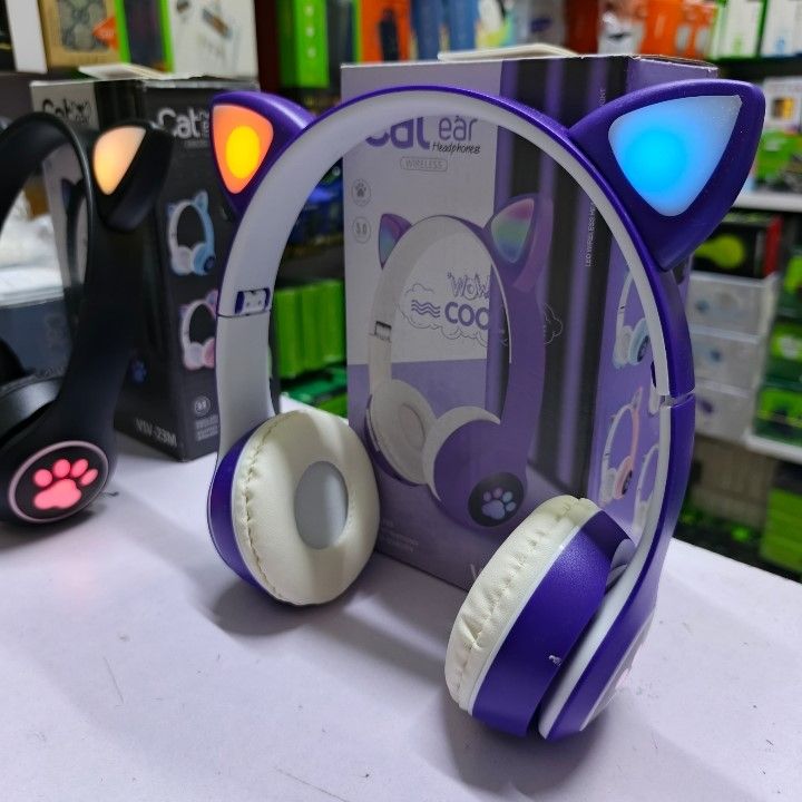 Cat Headphones, Cute flash light, Multicolor Girl Headphones, Pink, Black, Purple, Blue Head-mounted 5.0 Headset With Mic