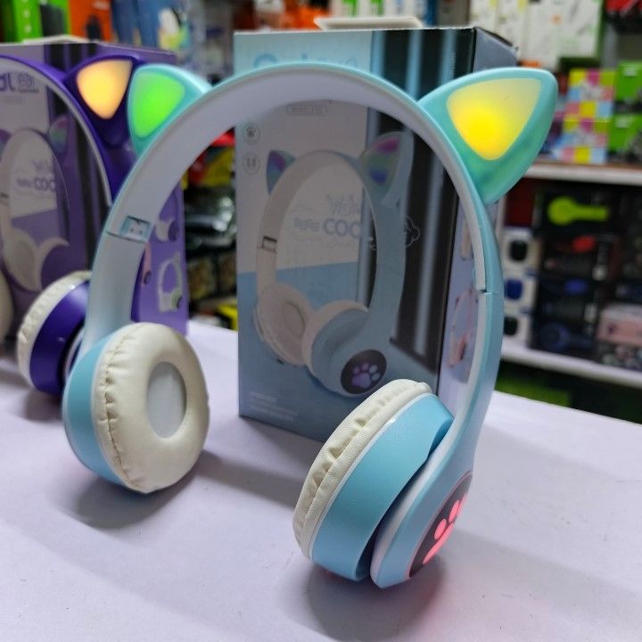 Cat Headphones, Cute flash light, Multicolor Girl Headphones, Pink, Black, Purple, Blue Head-mounted 5.0 Headset With Mic