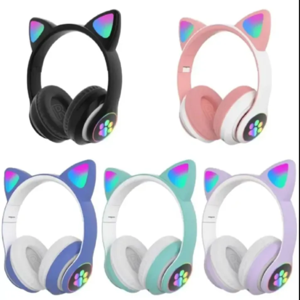 Cat Headphones, Cute flash light, Multicolor Girl Headphones, Pink, Black, Purple, Blue Head-mounted 5.0 Headset With Mic