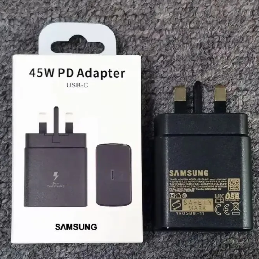 Samsung 45W Header Fast Charger Adapter For all Type-C gadgets, Galaxy A15, A25, A05S, S20FE, S23FE With Type C Output, for C to C cables