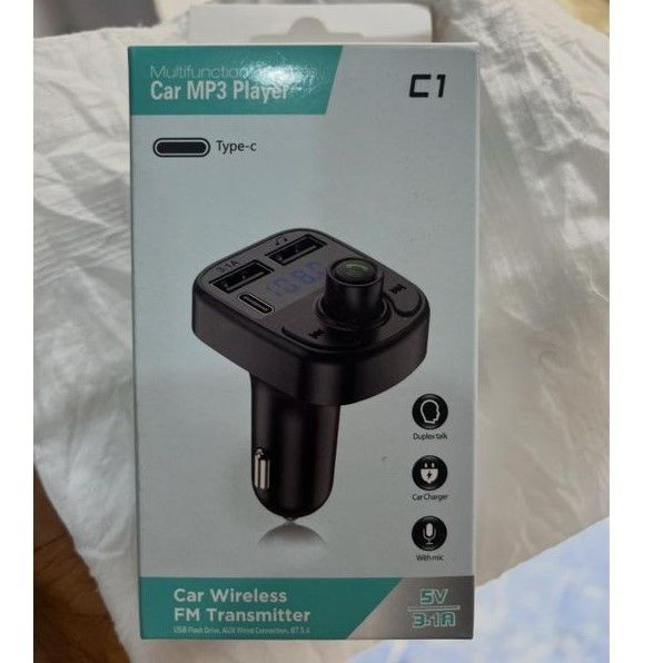 C1 Smart Bluetooth Car MP3 Player & Wireless FM Transmitter with two USB Charging port and one TYPE-C output port and TF Card Slot