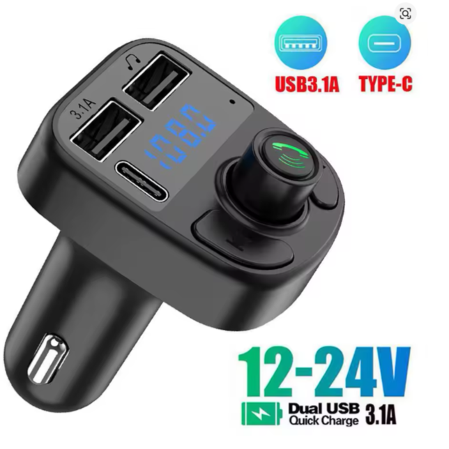 C1 Smart Bluetooth Car MP3 Player & Wireless FM Transmitter with two USB Charging port and one TYPE-C output port and TF Card Slot