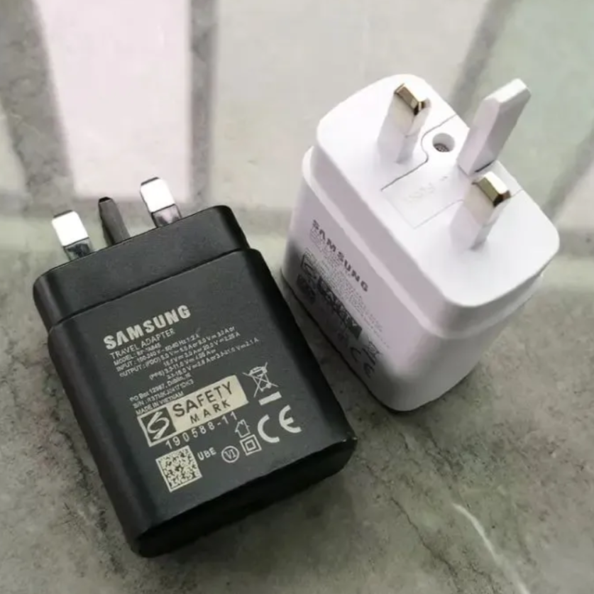Samsung Complete 45W Type-C fast charger set featuring a Type-C output adapter and C-to-C data cable for super-fast charging