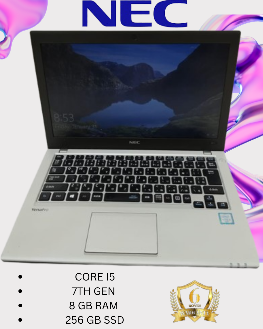 NEC VKT23 Business Laptop - Intel Core i5 6th Gen, 8GB RAM, 256GB SSD, Windows 10 Pro | High Performance & Reliable Work Laptop